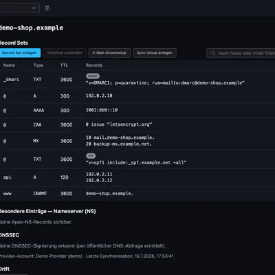 DNS-Editor — Zonenansicht mit Record Sets